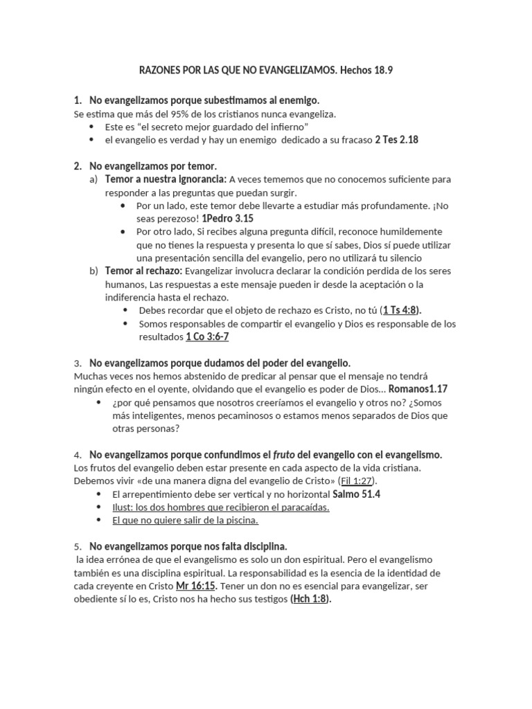 Razones Por Las Que No Evangelizamos | PDF