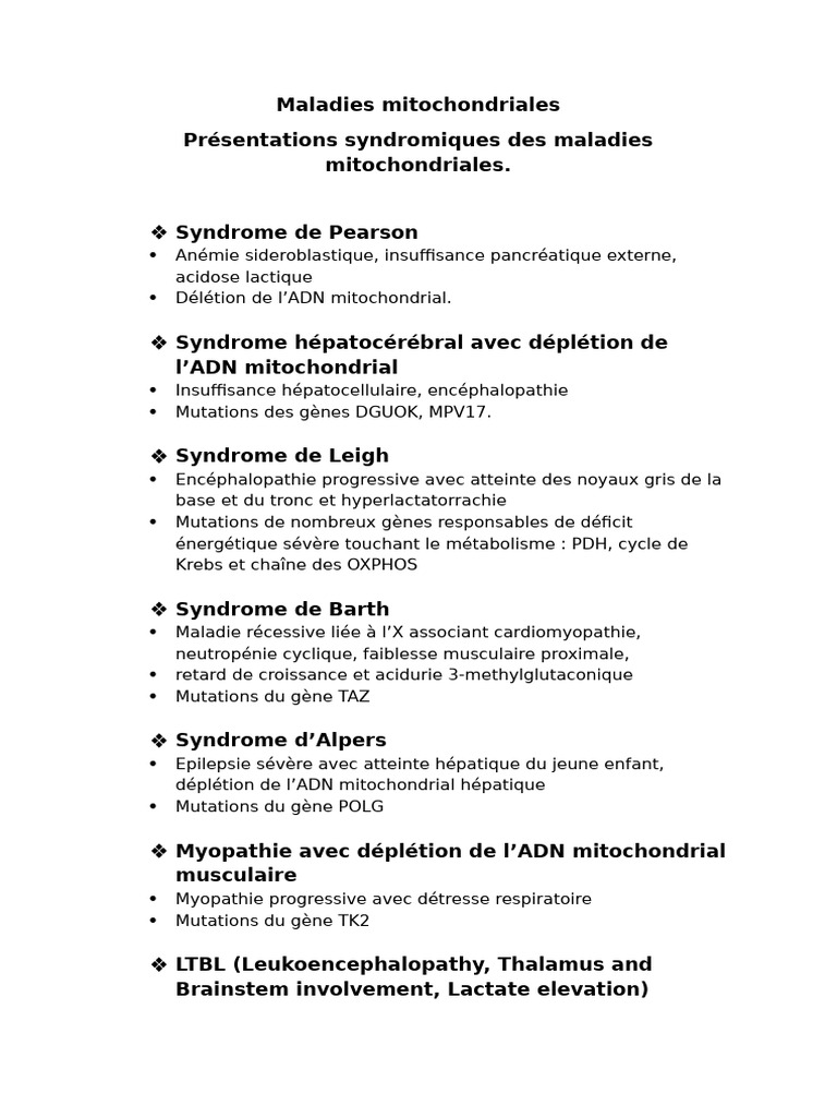 Maladies Mitochondriales | PDF