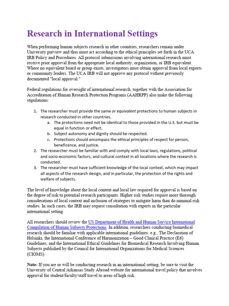 Research in International Settings | PDF | Institutional Review Board ...