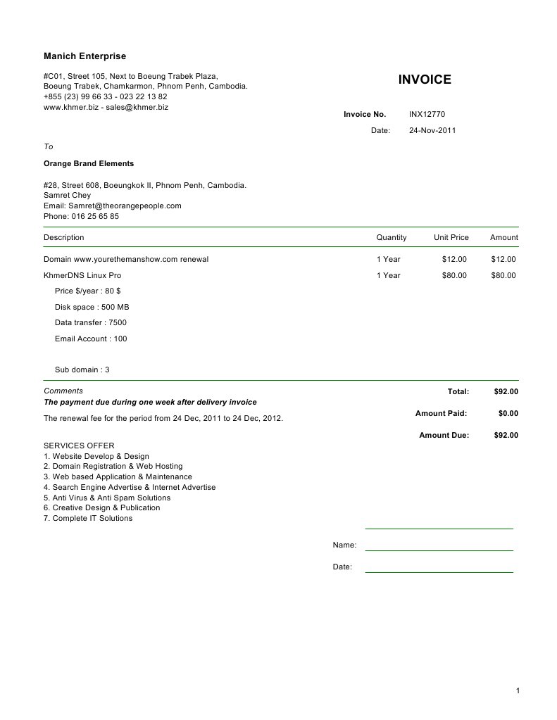 Invoice for Web Services and Hosting | PDF