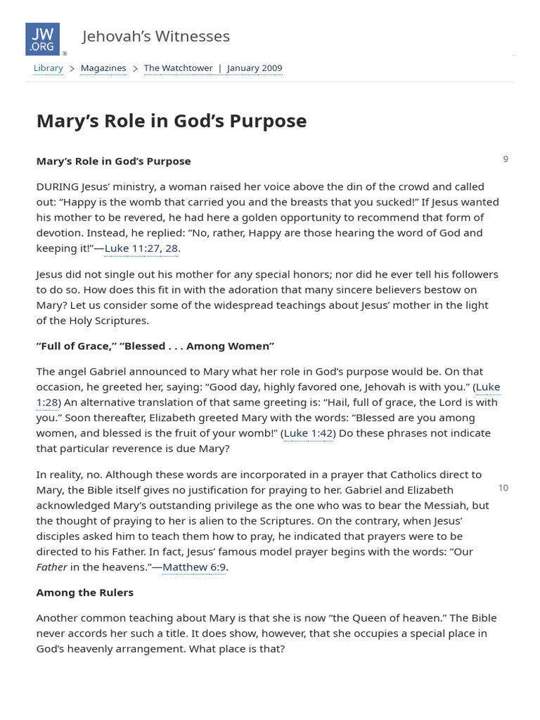 Mary's Role in God's Purpose | PDF
