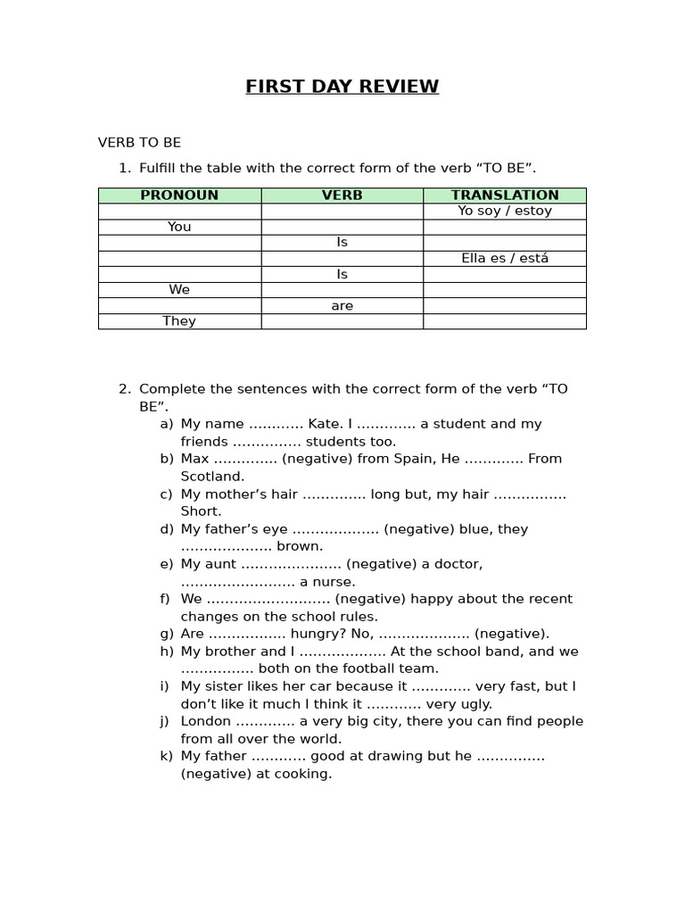 First Day English Grammar Review | PDF | Language Mechanics | Grammar