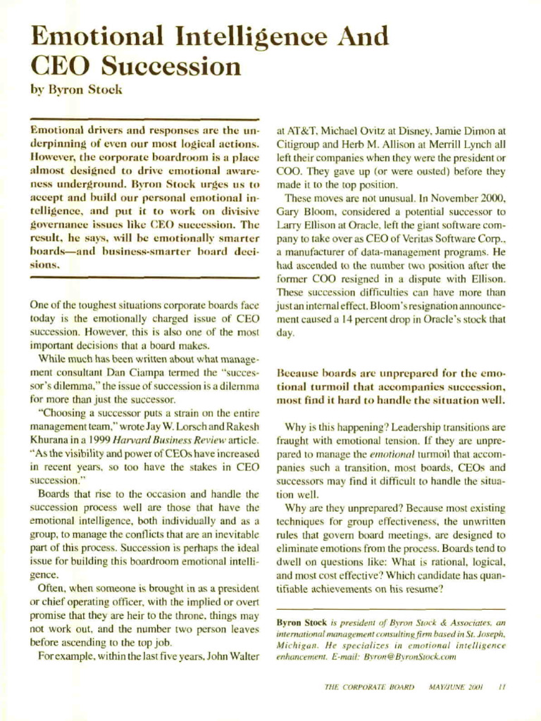 Emotional Intelligence and CEO Succession | PDF