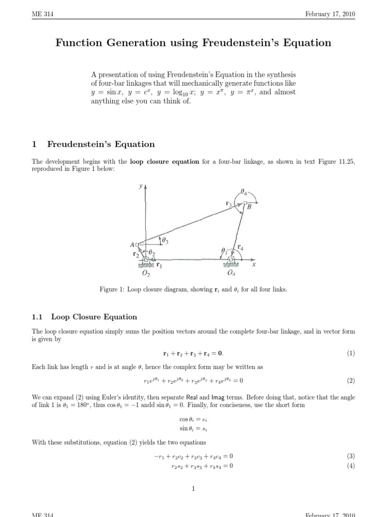 Function Generation Using Freudenstein's Equation | PDF | Angle ...