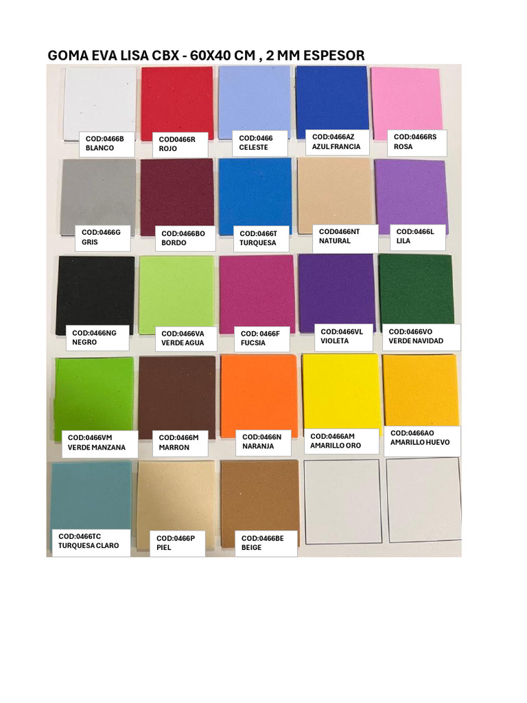 Colores Goma Eva Brillo y Lisa | PDF