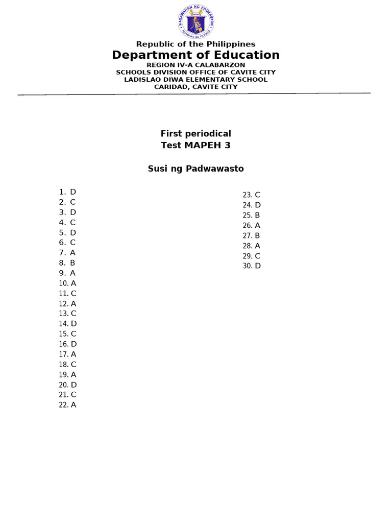 First-Periodic Correctionkey Mapeh3 Q1 | PDF