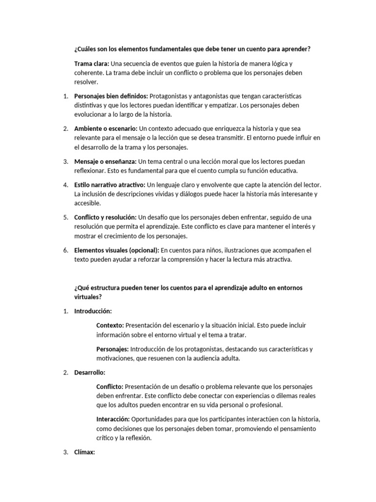 Elementos Clave de Cuentos Educativos | PDF