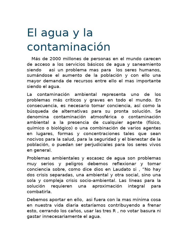 El Agua y La Contaminación | PDF