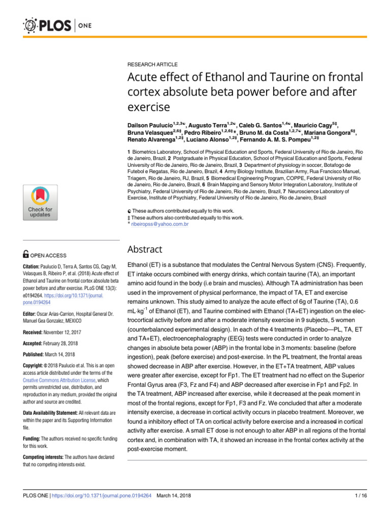 Acute Effect Of Ethanol And Taurine On Frontal Cortex Absolute Beta