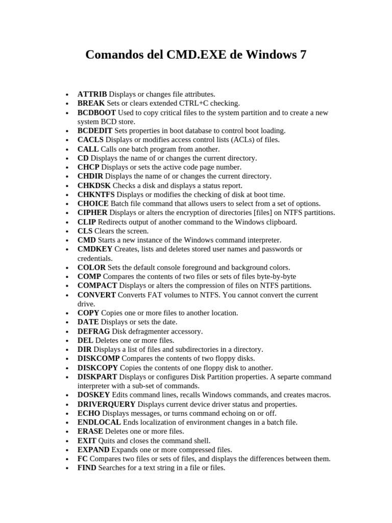 Comandos CMD.EXE en Windows 7 | PDF | Familias de sistemas operativos ...