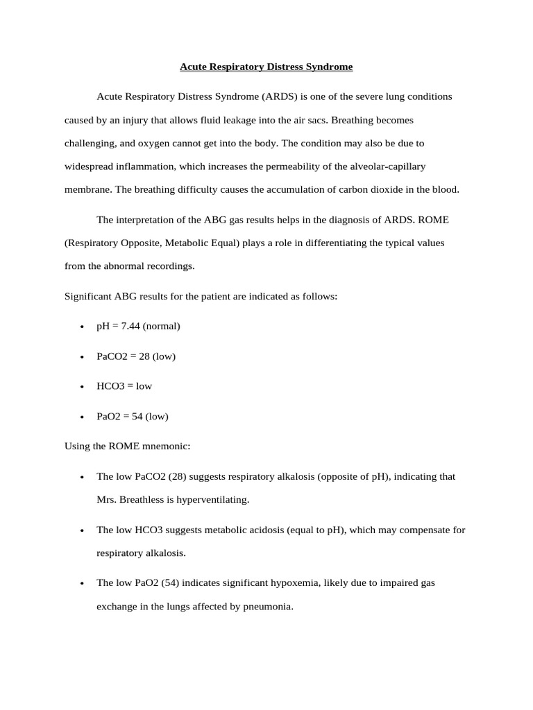ARDS Diagnosis and Treatment Guide | PDF | Respiratory System | Science ...