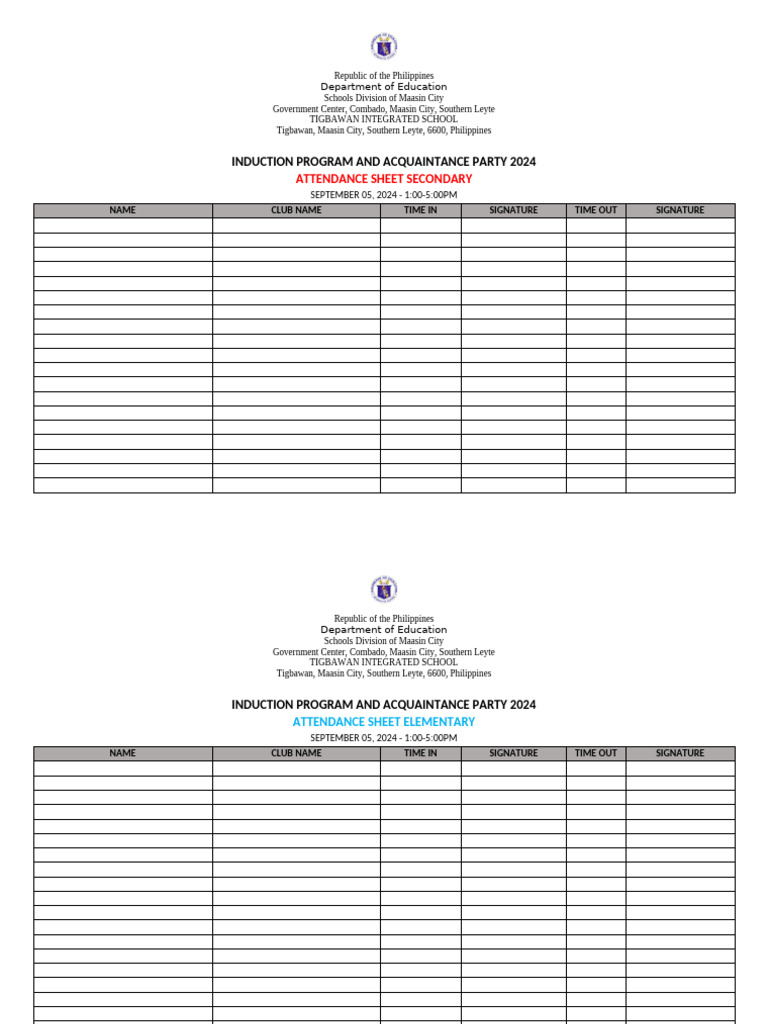 Activity Attendance Sheet | PDF