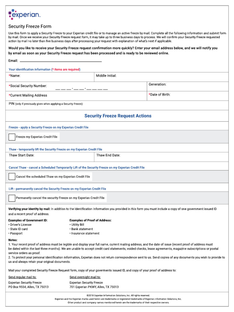 freezeByMail Instructions | PDF | Identity Document | Access Control