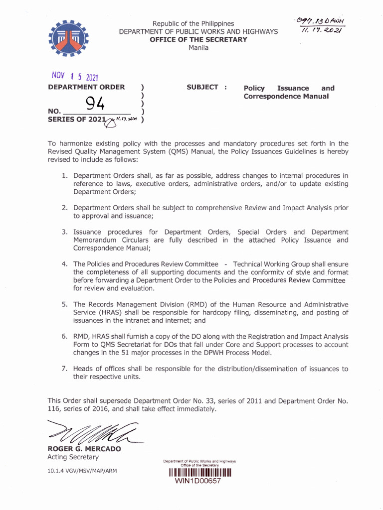 Office of The Secretary: Policy Issuance and Correspondence Manual | PDF