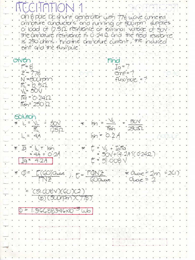 DC and AC Machinery - DC Generators (Example, Exercises, Recitation) | PDF