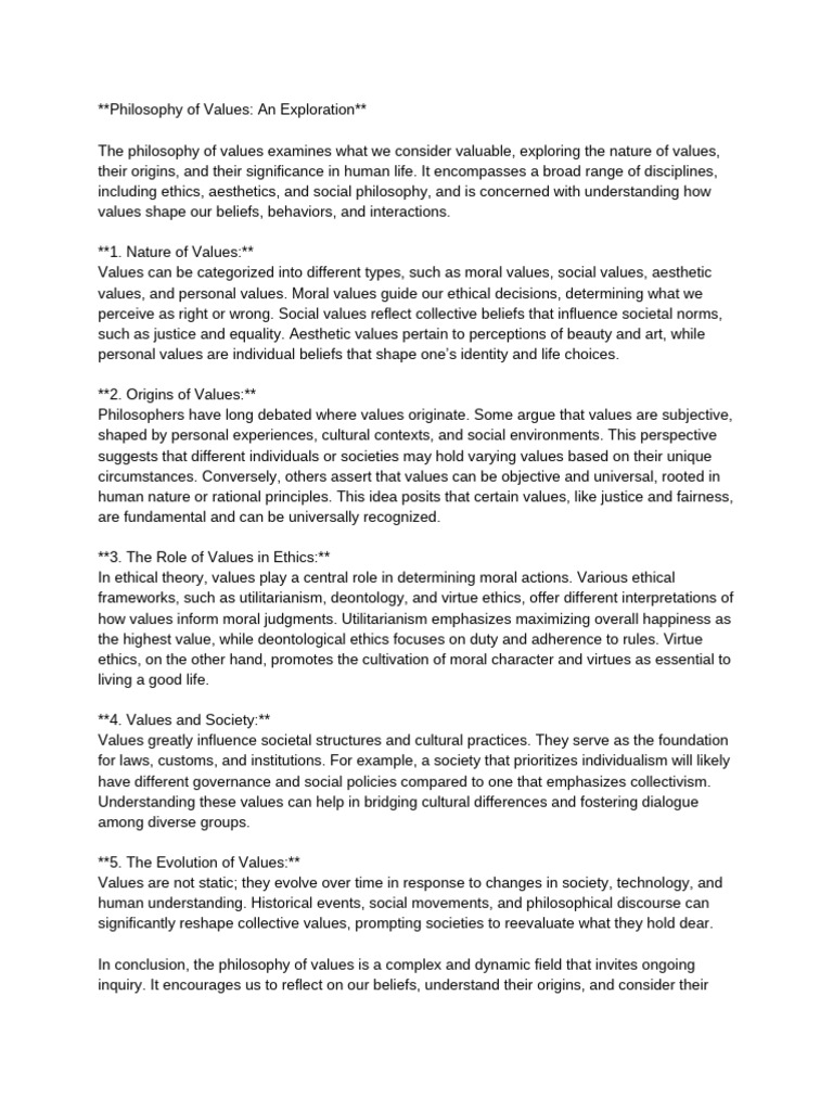 Philosophy of Values - An Exploration | PDF
