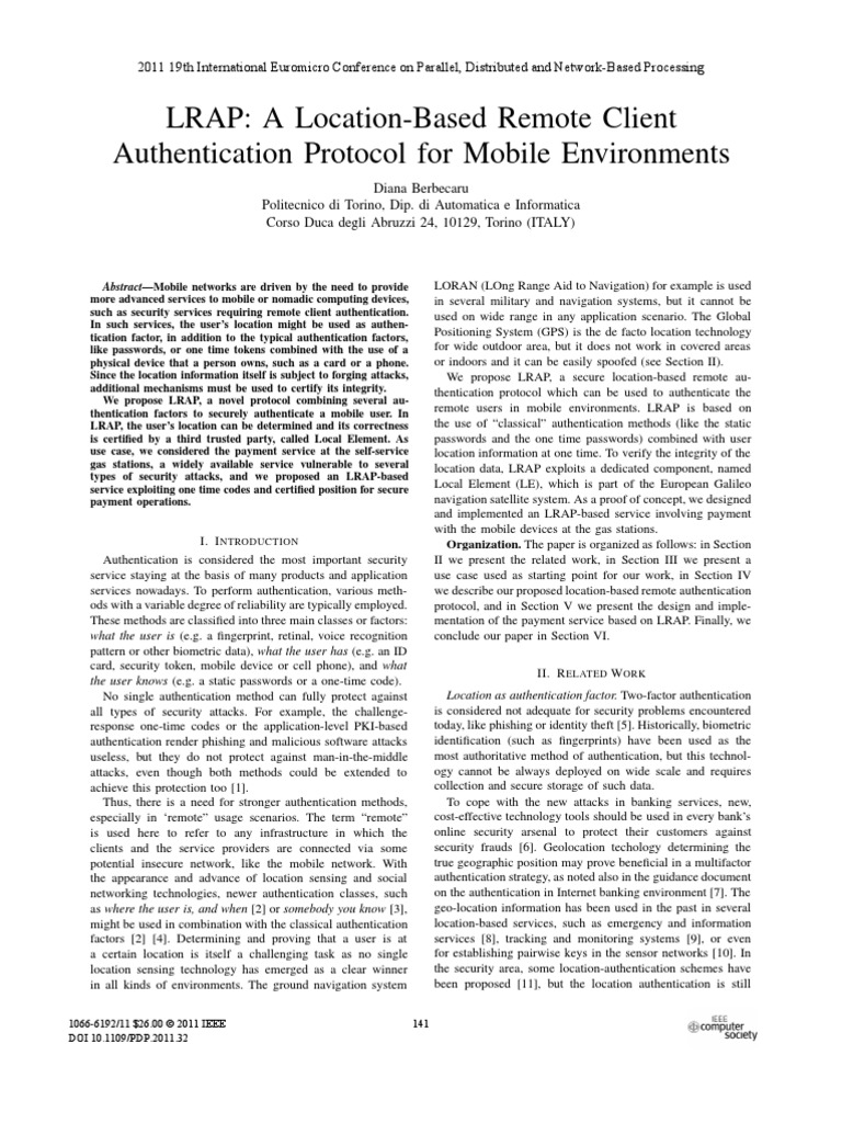 LRAP A Location-Based Remote Client Authentication Protocol ForMobile ...