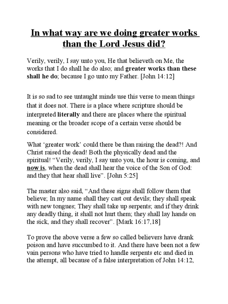 In What Way Are We Doing Greater Works Than The Lord Jesus Did PDF