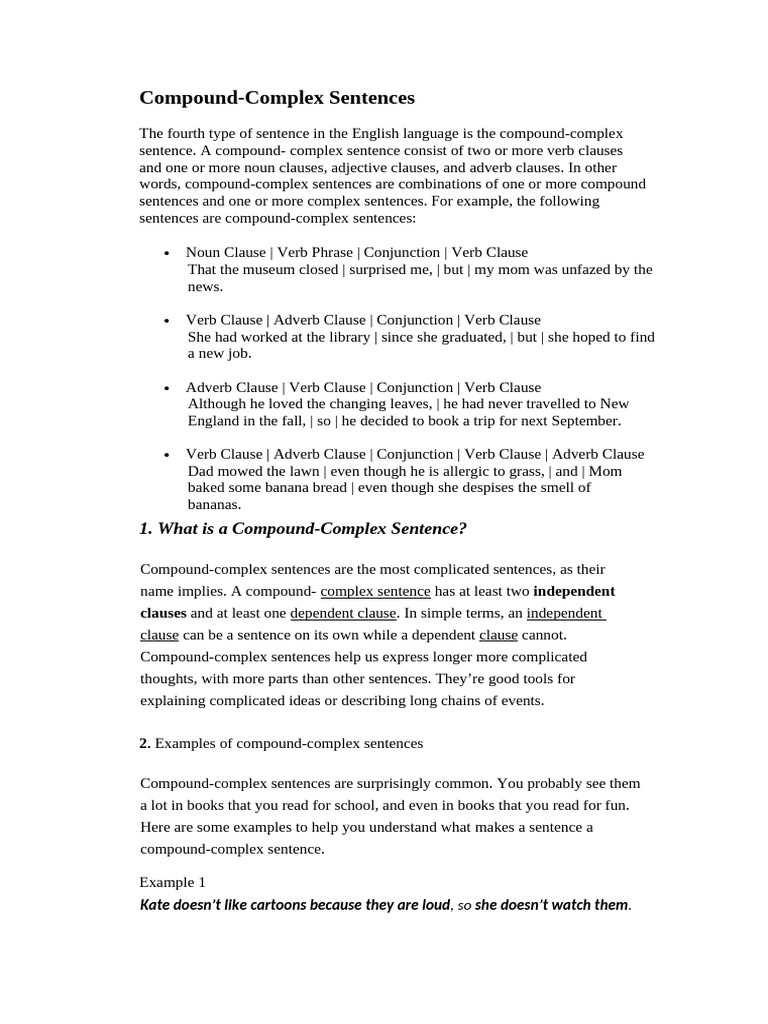 Compound Complex Sentences Theory | PDF