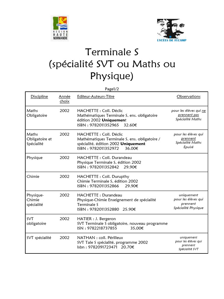 Terminale S Specialite SVT Physique Maths4 PDF — free download