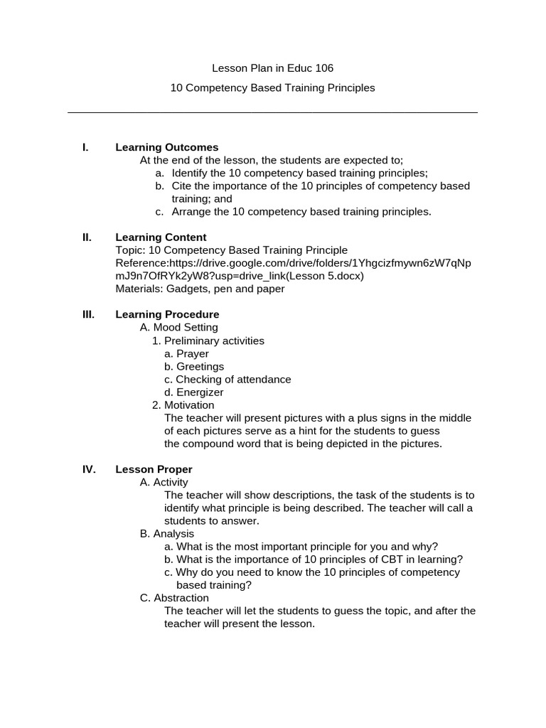 Lesson Plan in Educ 106 | PDF