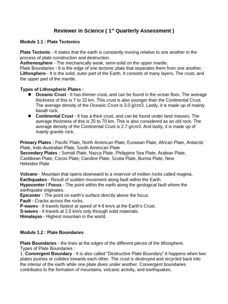 Reviewer in Science 1st Quarterly Assessment | PDF