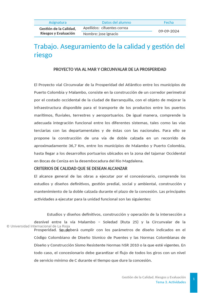 ACT 1 Aseguramiento de La Calidad y Gestión Del Riesgo | PDF | Colombia