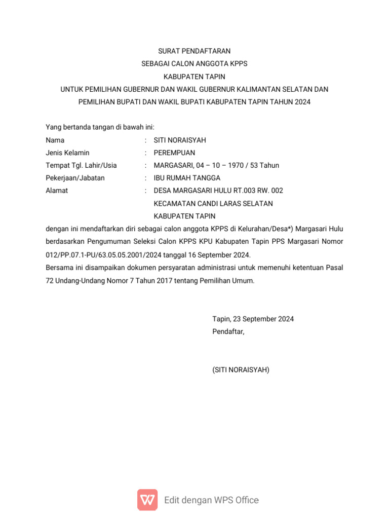Form Pendaftaran KPPS-1 | PDF