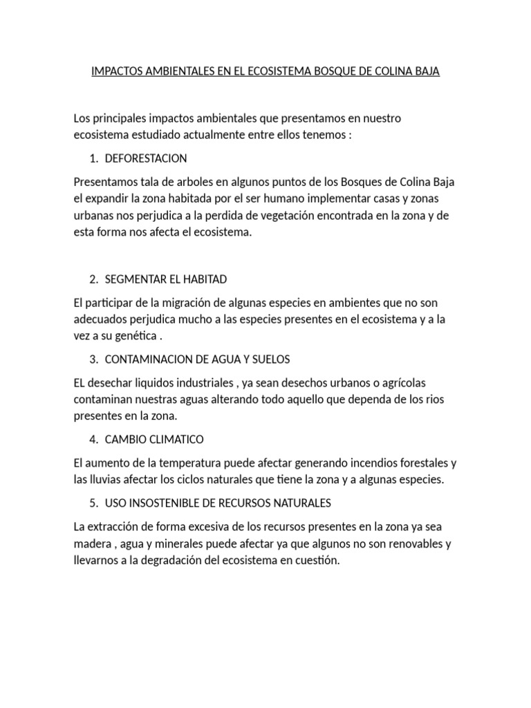 Impactos Ambientales en Bosques de Colina Baja | PDF | Hogar ...