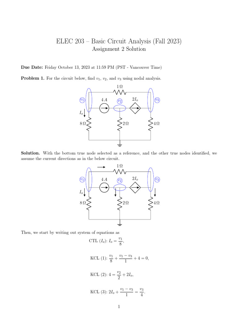 UBC - ELEC 203 Assignment 2 | PDF