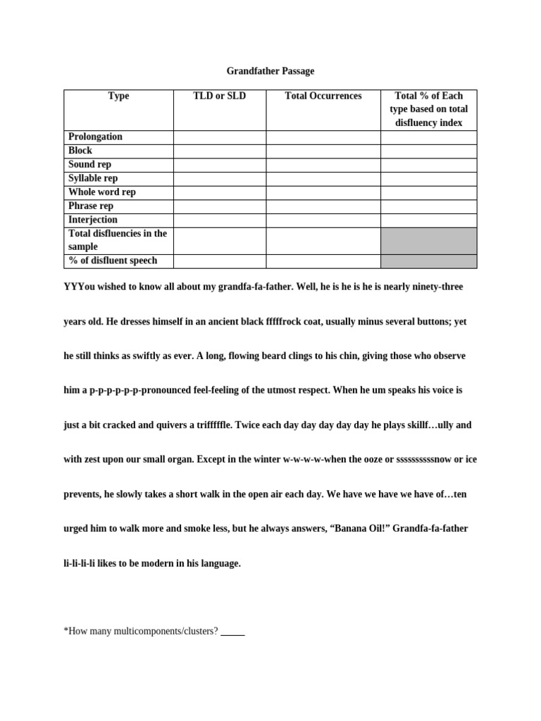 Grandfather Passage Disfluency and Syllable Count Student Copy1 | PDF