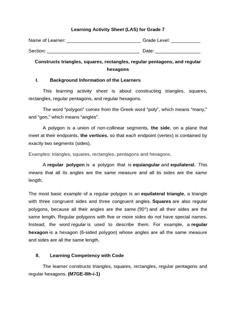 Grade 7 Polygon Construction Activities | PDF | Triangle | Rectangle
