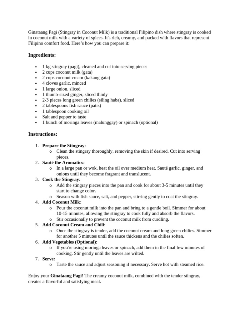 Ginataang Pagi Recipe | PDF