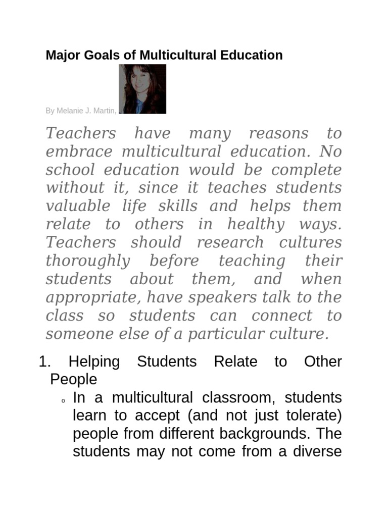 Major Goals of Multicultural Education | PDF