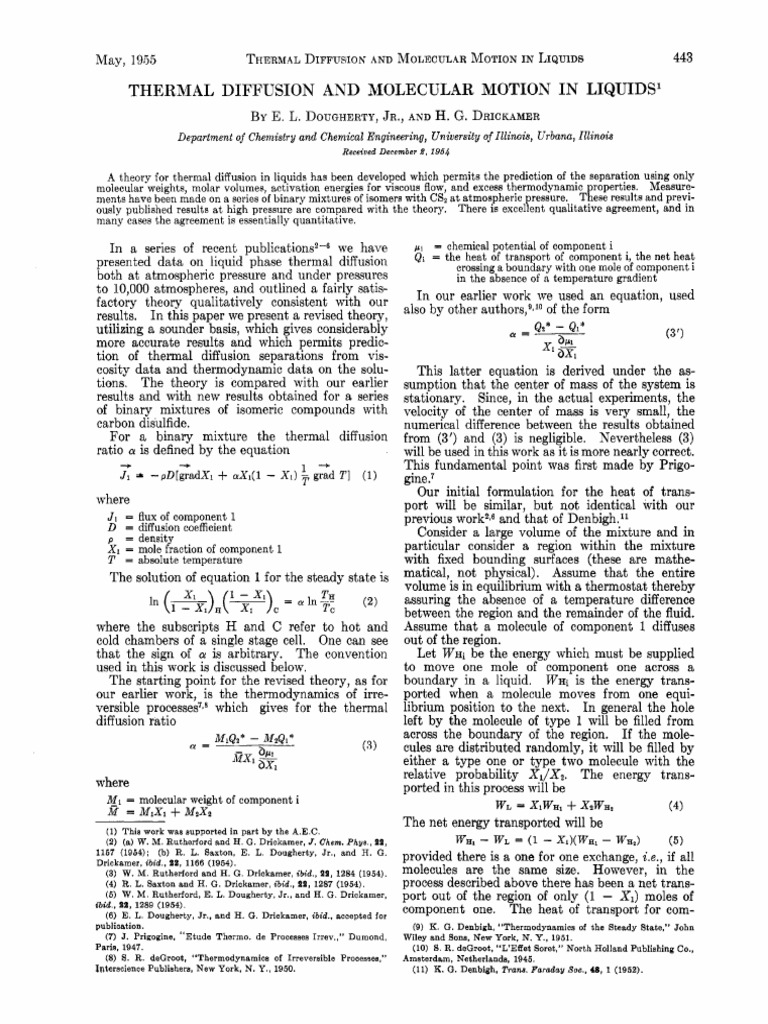 Thermal Diffusion and Molecular Motion I N Liquids1 | PDF