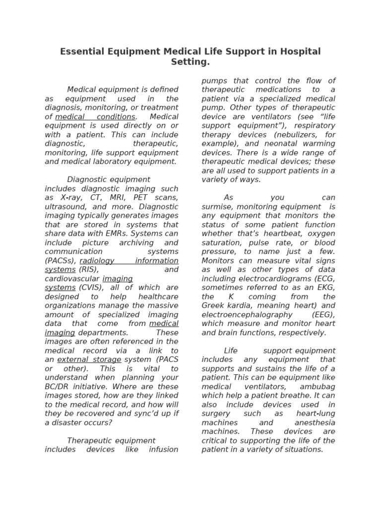 Essential Medical Life Support Equipment | PDF | Medical Imaging ...