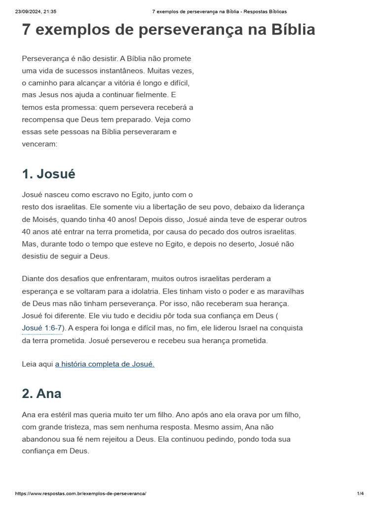 7 Exemplos de Perseverança Na Bíblia - Respostas Bíblicas | PDF