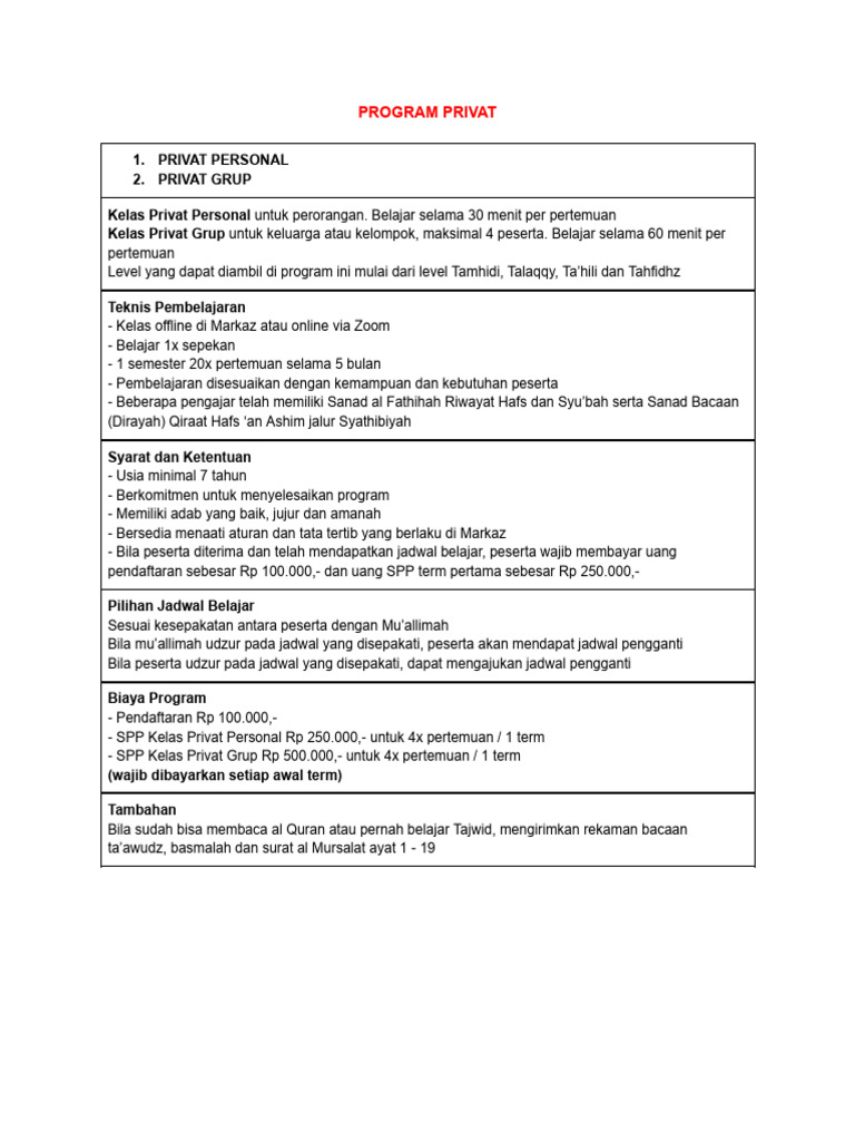 Program Privat Angkatan 18 | PDF