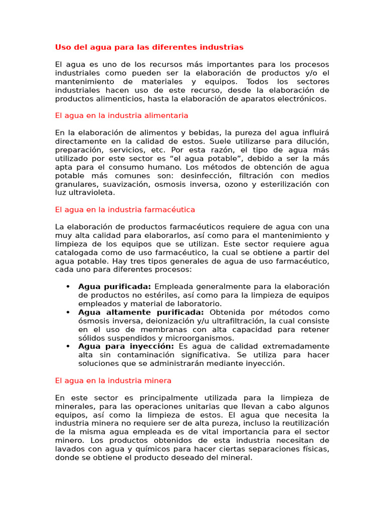 usos industriales y domesticos del agua | PDF