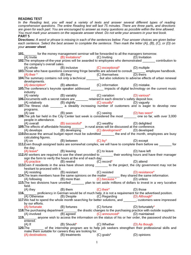 TOEIC 01 Test | PDF | Reading Comprehension | Art