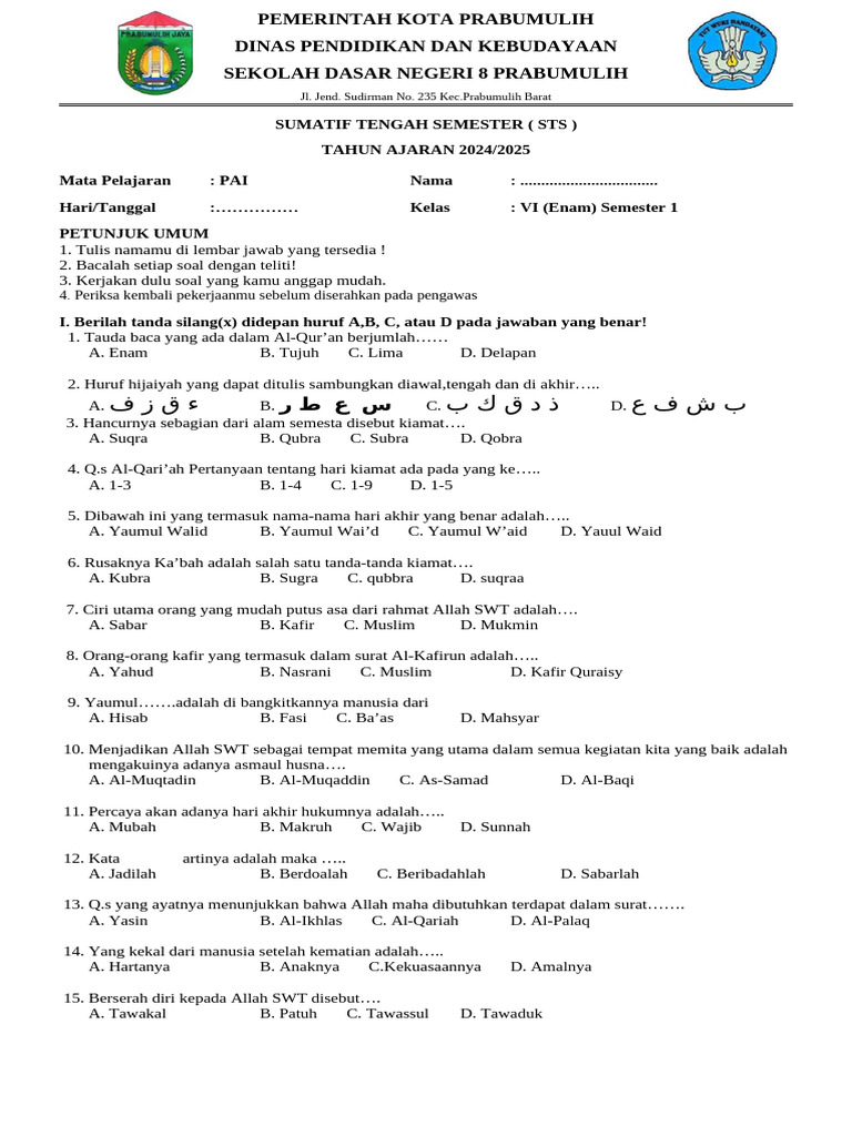 Soal Pai Kelas 6 Pdf