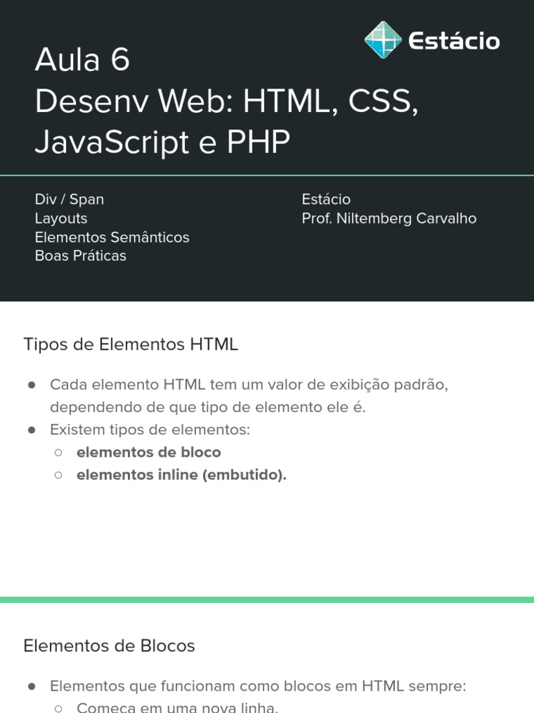 Aula 6 - Estácio - HTML - CSS - Layouts | PDF | Html | Arte
