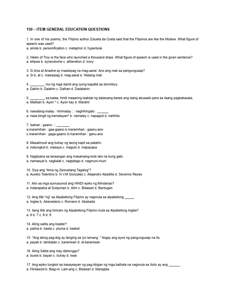 GEN. ED. 150 - Items | PDF