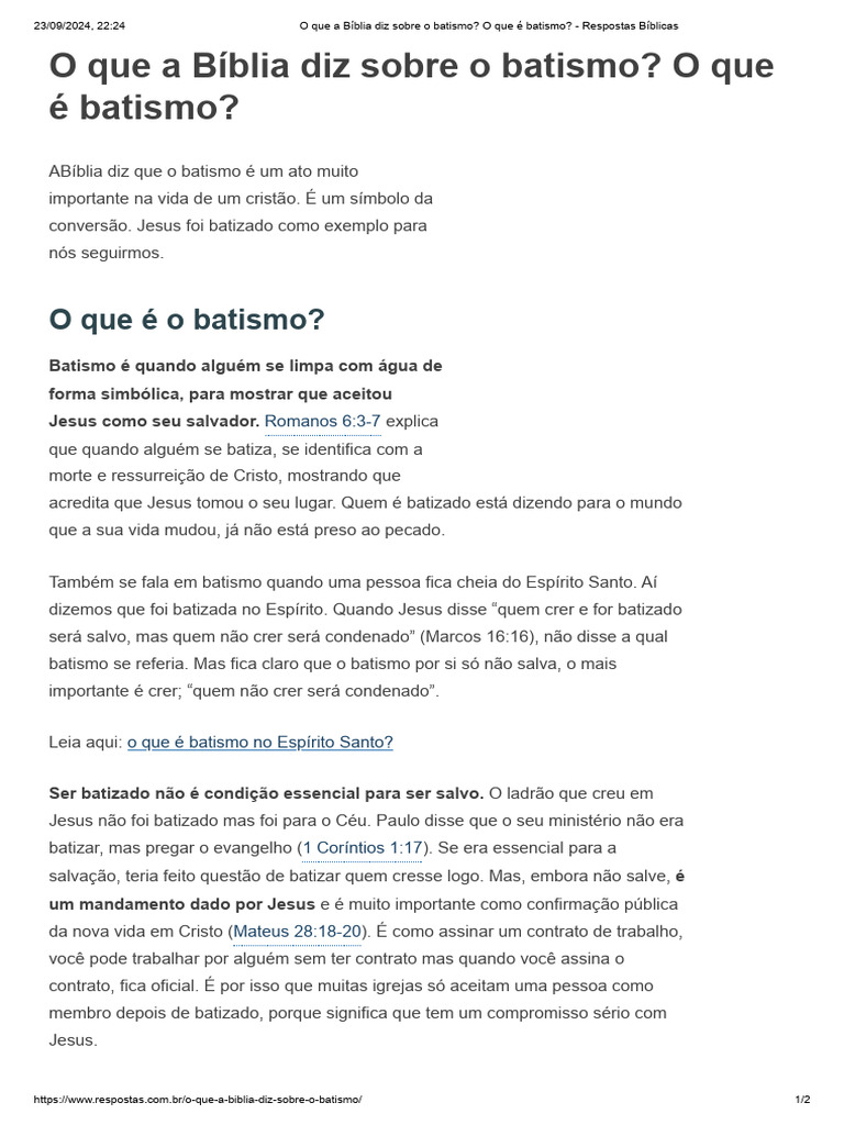 O Que A Bíblia Diz Sobre o Batismo - O Que É Batismo - Respostas ...
