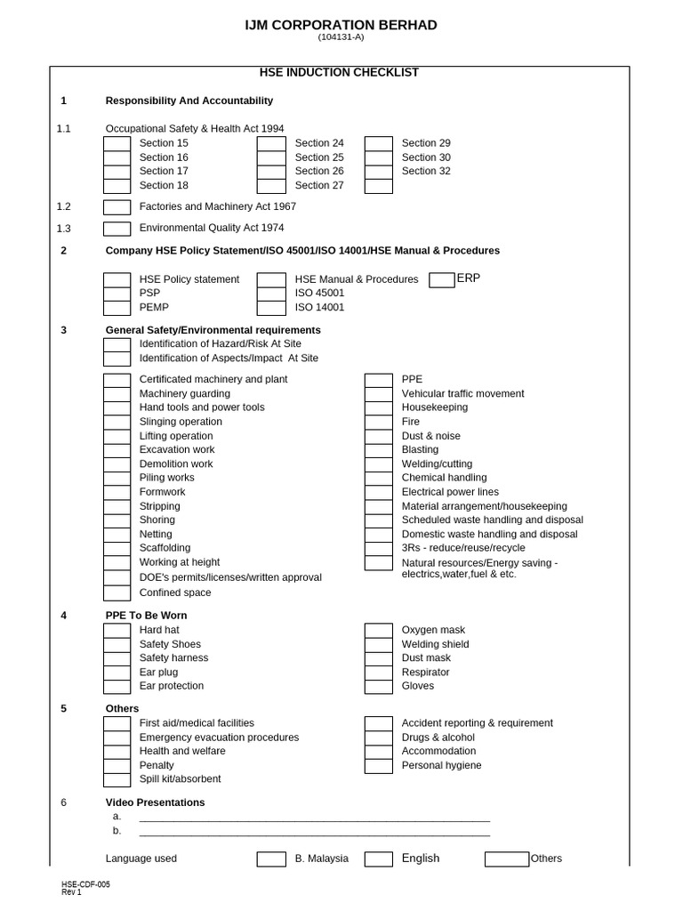 HSE-CDF-005 HSE Induction | PDF