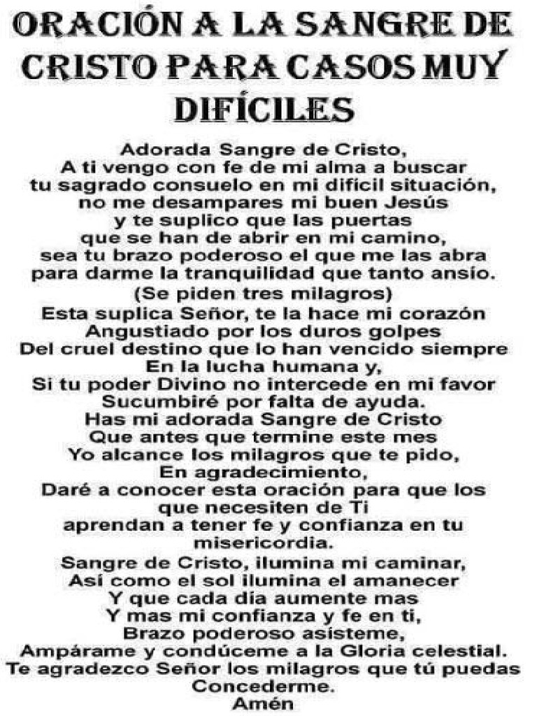 Oracion para La Sangre de Cristo para Casos Muy Dificiles | PDF