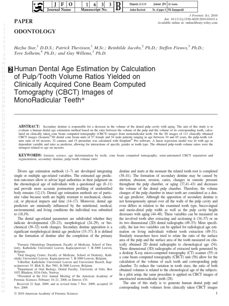 Dental Age Estimation via CBCT Analysis | PDF | Tooth | Correlation And ...