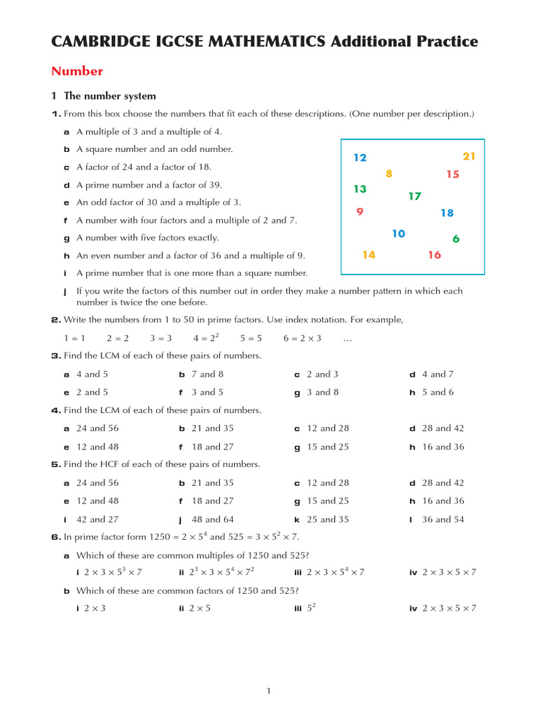 Cambridge Number Questions | PDF