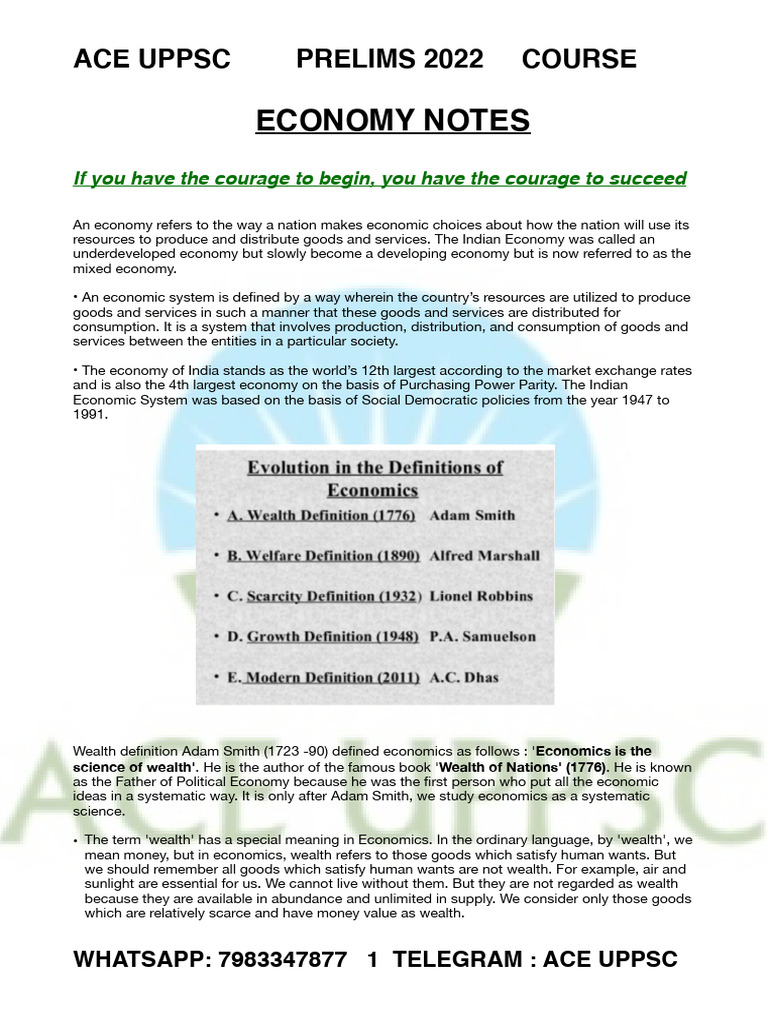 Ace Uppsc Prelims 2022 - Economy Notes (Part-Ii) | PDF