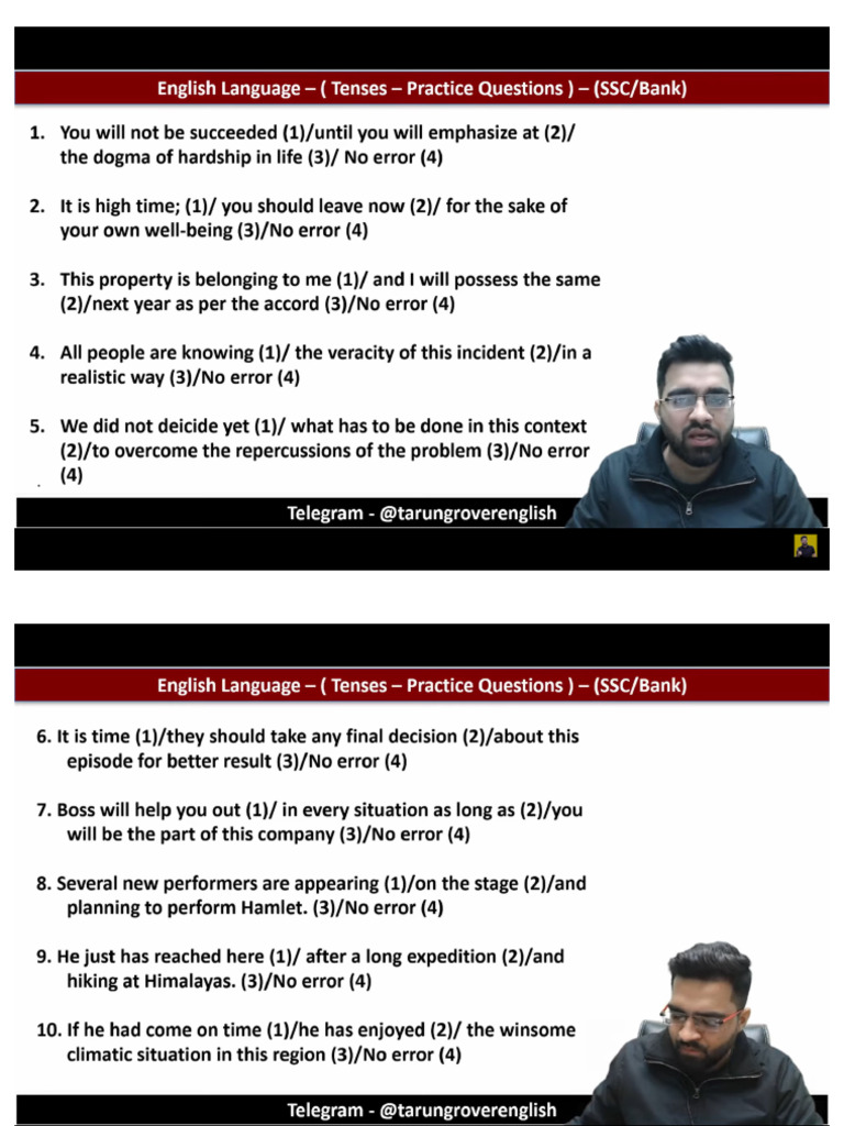 Tenses Practise Ques Pdf